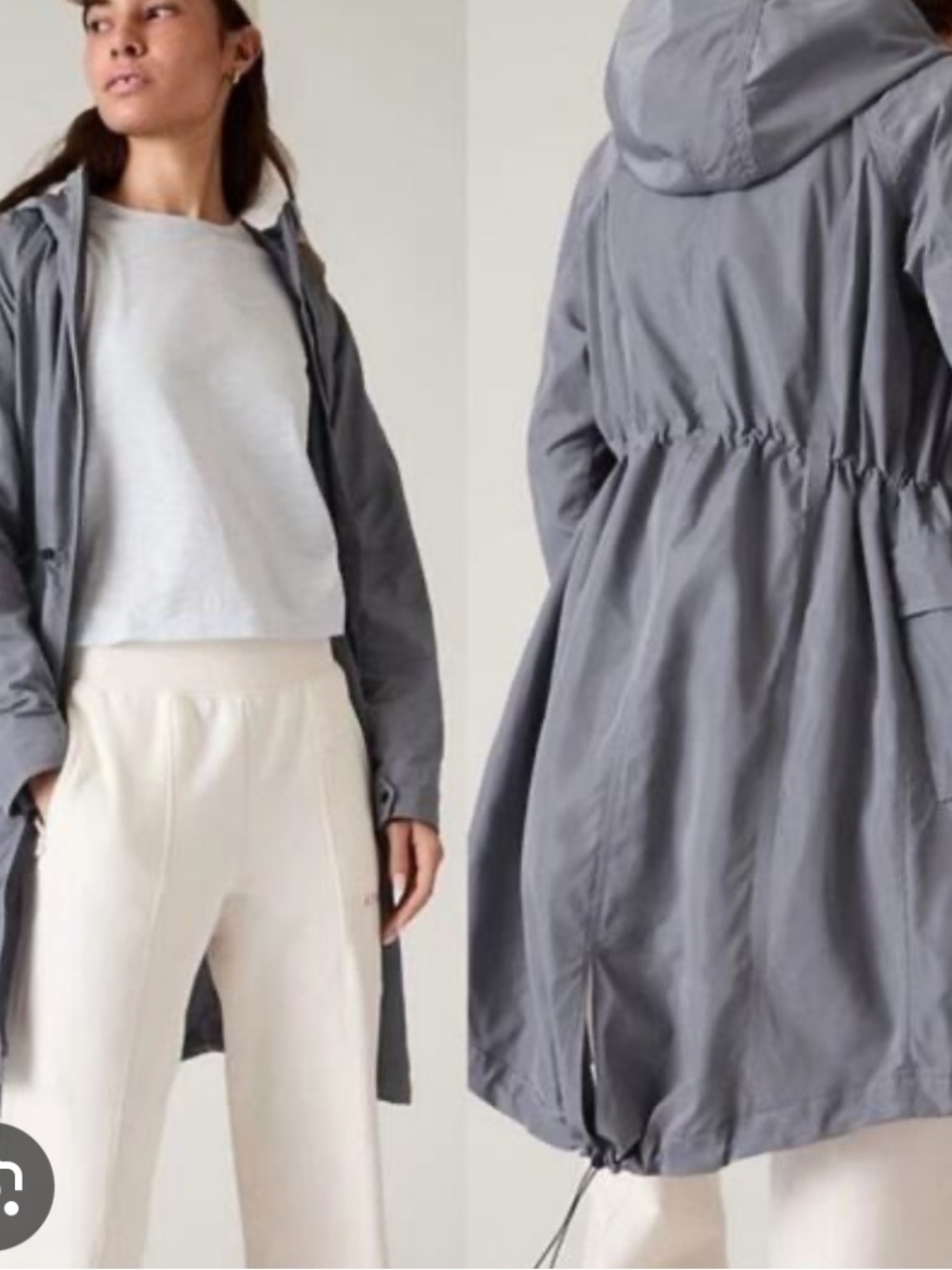 Athleta Light Gray Windbreaker Jacket with Hood